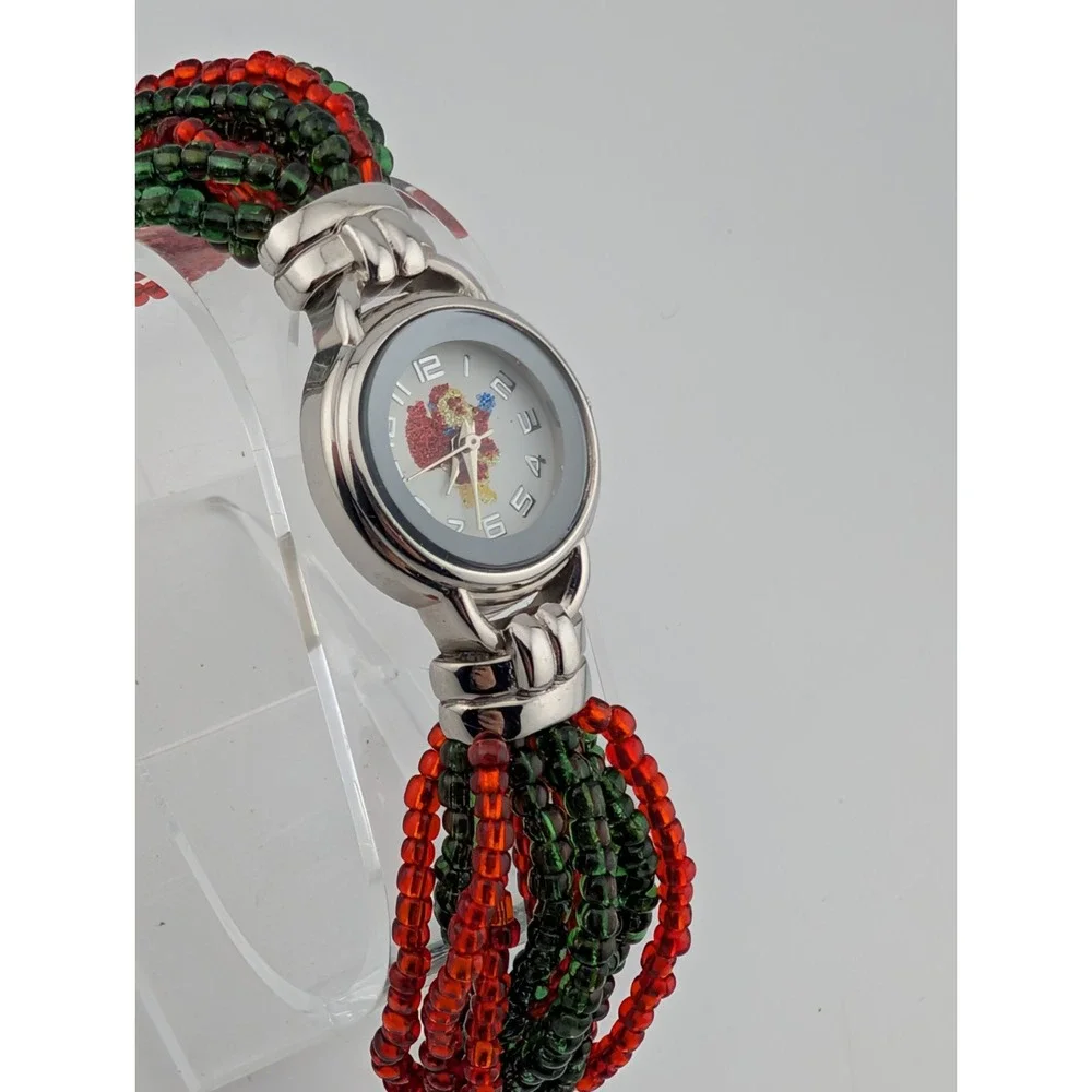 Geneva Santa Claus Beaded Band Watch Women‎ 24mm Case- New Battery
